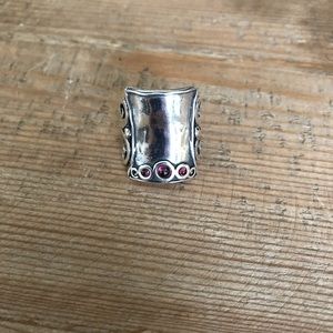 Sterling Silver with Gemstone Shield Ring